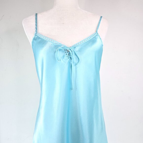 Vintage Y2K Sophia Delicates Chemise Pastel TEal Fairy Slip Dress Lace Satin - Picture 2 of 6